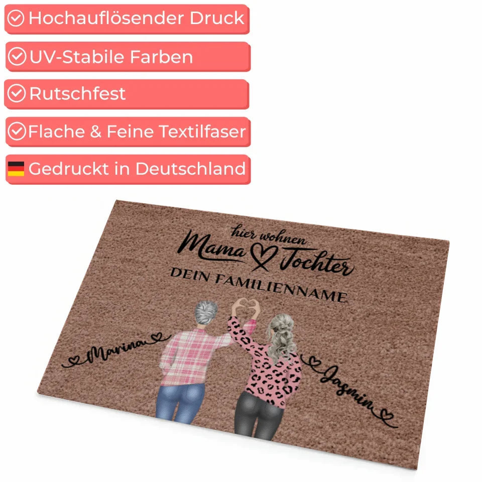 Fußmatte personalisiert Mama Tochter Hier Wohnen Dunkelbraun