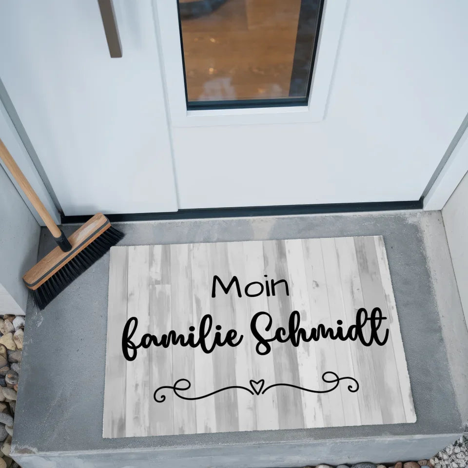 Personalisierte Familien Fußmatte mit Namen Schwarz Weiß 2