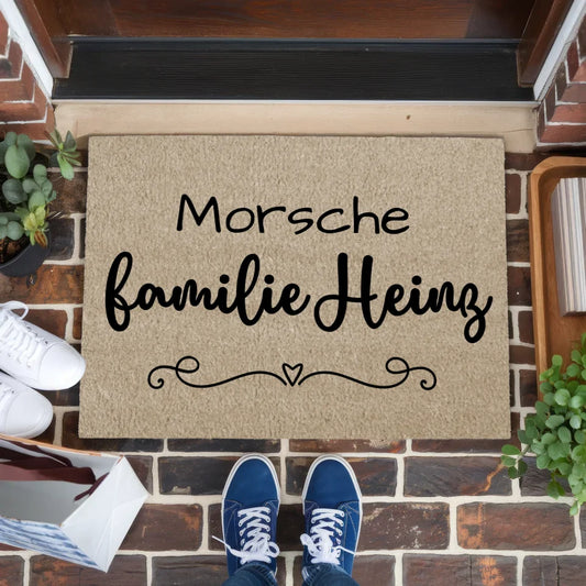 Familien Fußmatte beige mit Namen für die ganze Familie