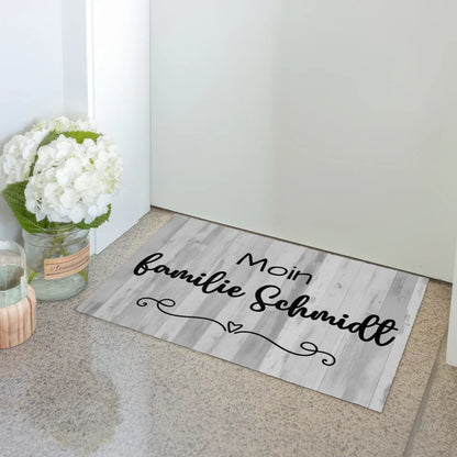 Personalisierte Familien Fußmatte mit Namen Schwarz Weiß 3