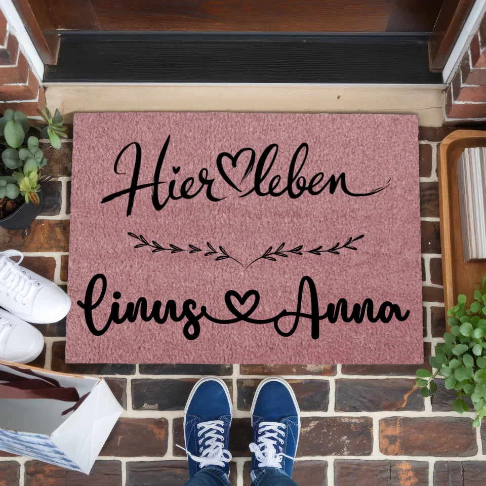 Fußmatte personalisiert Familie Paare Hier Leben Rosa Geschenk 1