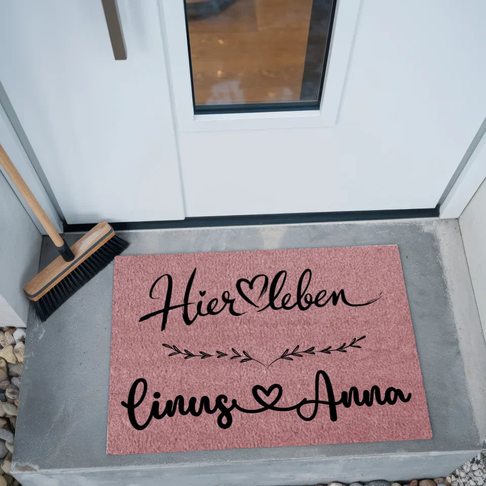 Fußmatte personalisiert Familie Paare Hier Leben Rosa Geschenk 2