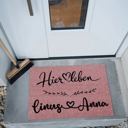 Fußmatte personalisiert Familie Paare Hier Leben Rosa Geschenk 2