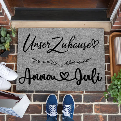 Personalisierte Familie Fußmatte Grau für Schwester Unser Zuhause