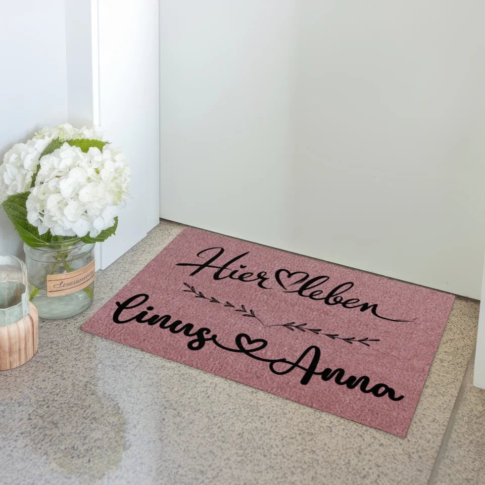 Fußmatte personalisiert Familie Paare Hier Leben Rosa Geschenk 3