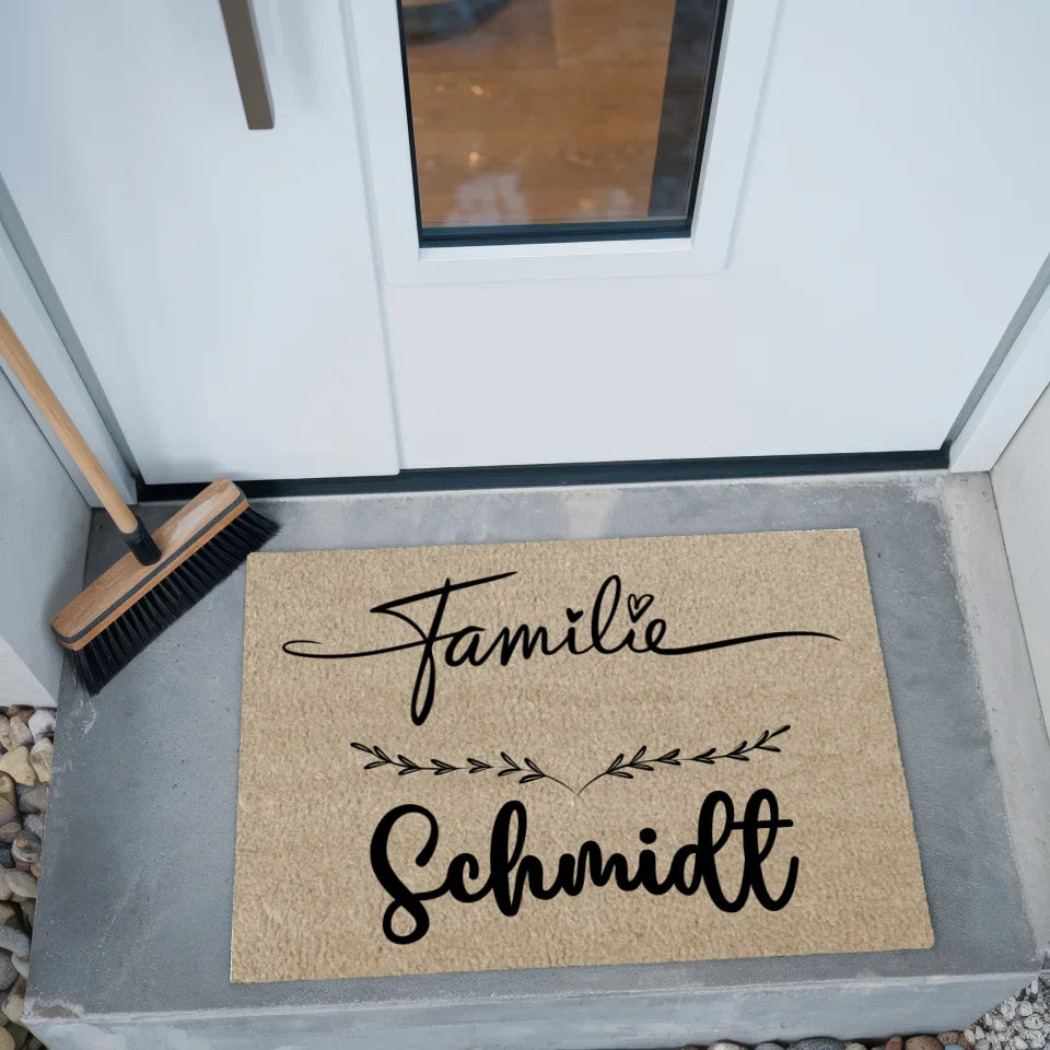 Personalisierte Familien Fußmatte Beige mit Namen für Familie