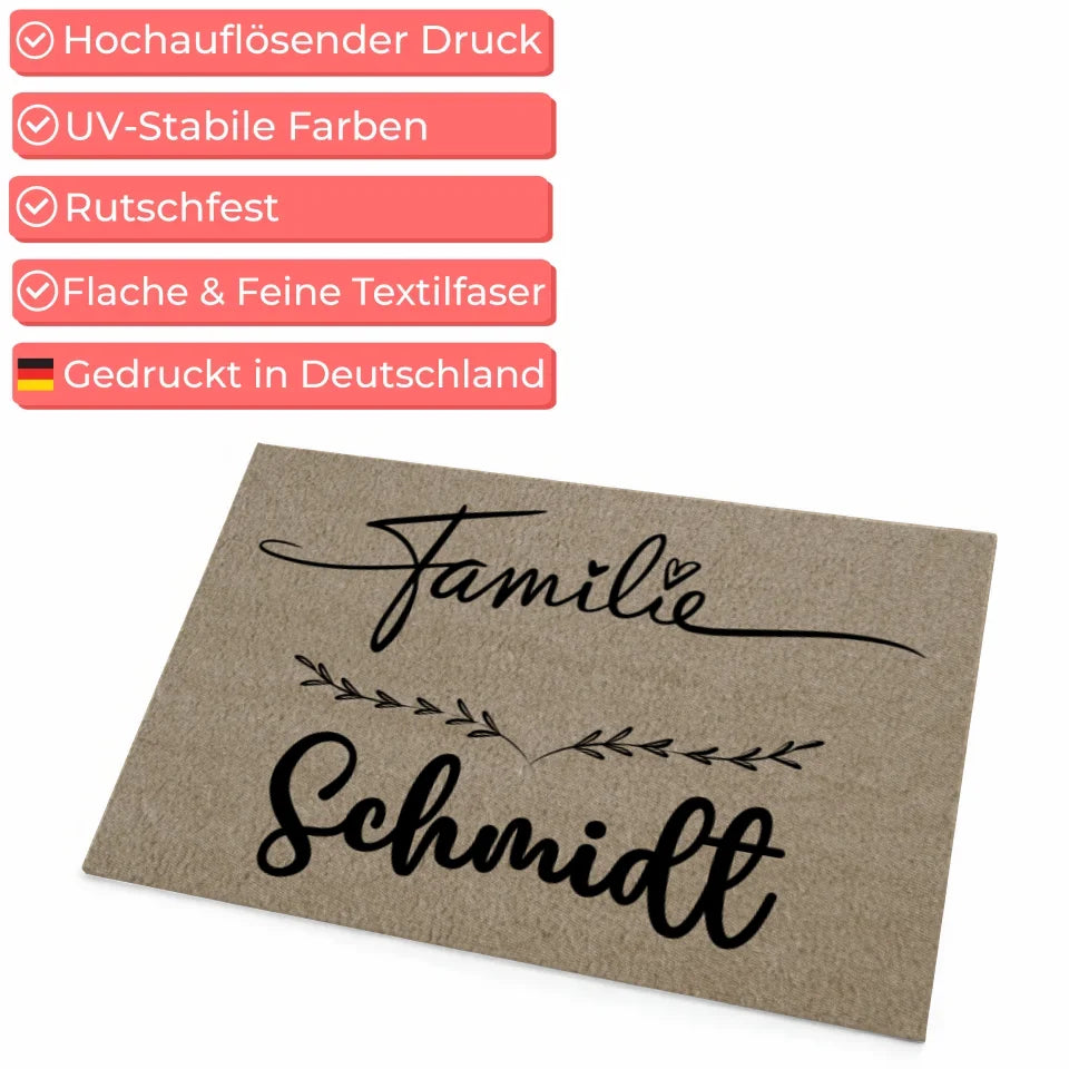 Personalisierte Familien Fußmatte Beige mit Namen für Familie