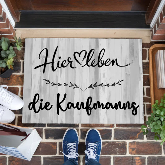 Personalisierte Familie Fußmatte Hier Leben Schwarz Weiß Decor