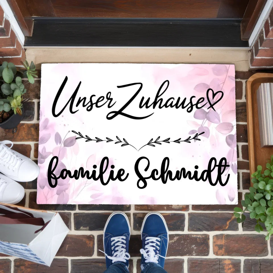 Personalisierte Familie Fußmatte mit Namen Pink Rosa Floral 1
