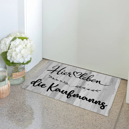 Personalisierte Familie Fußmatte Hier Leben Schwarz Weiß Decor