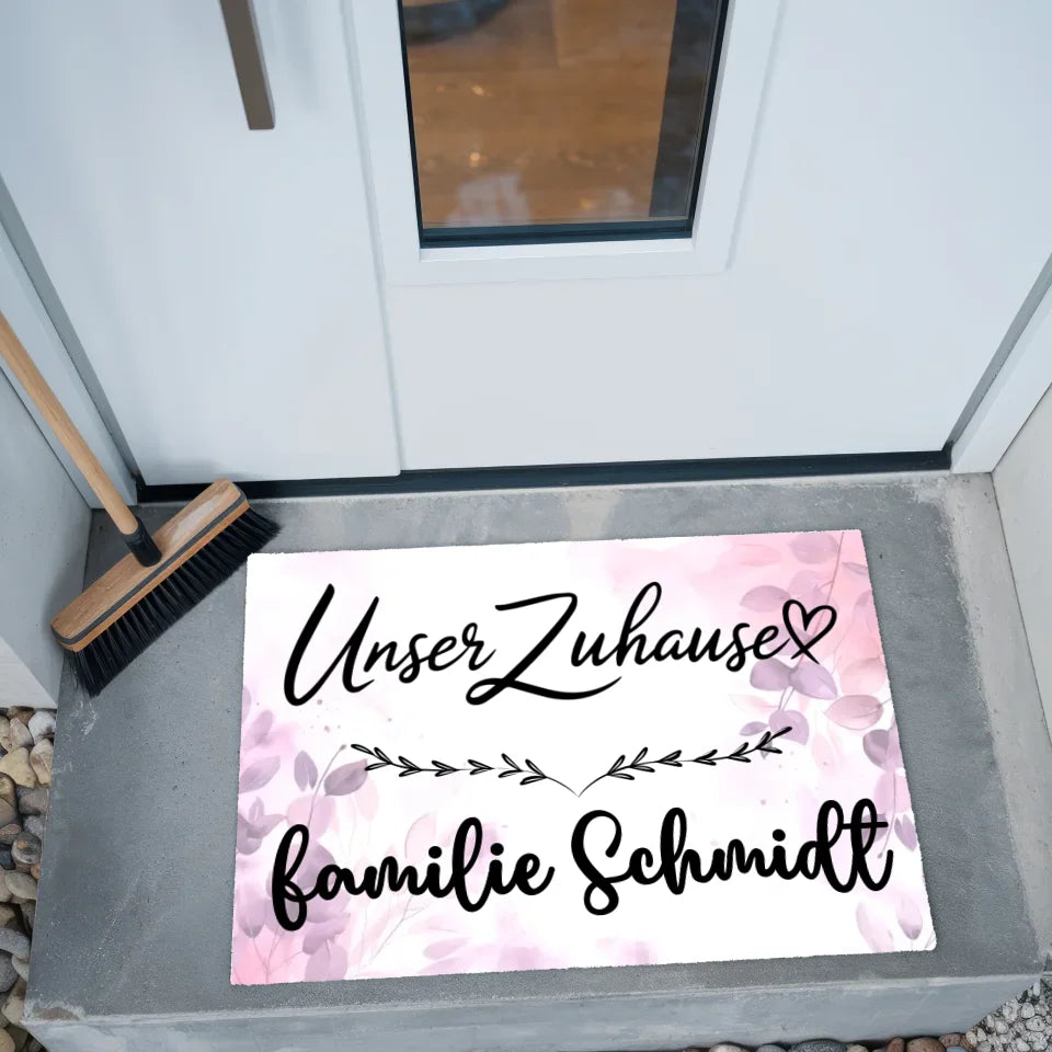 Personalisierte Familie Fußmatte mit Namen Pink Rosa Floral 2