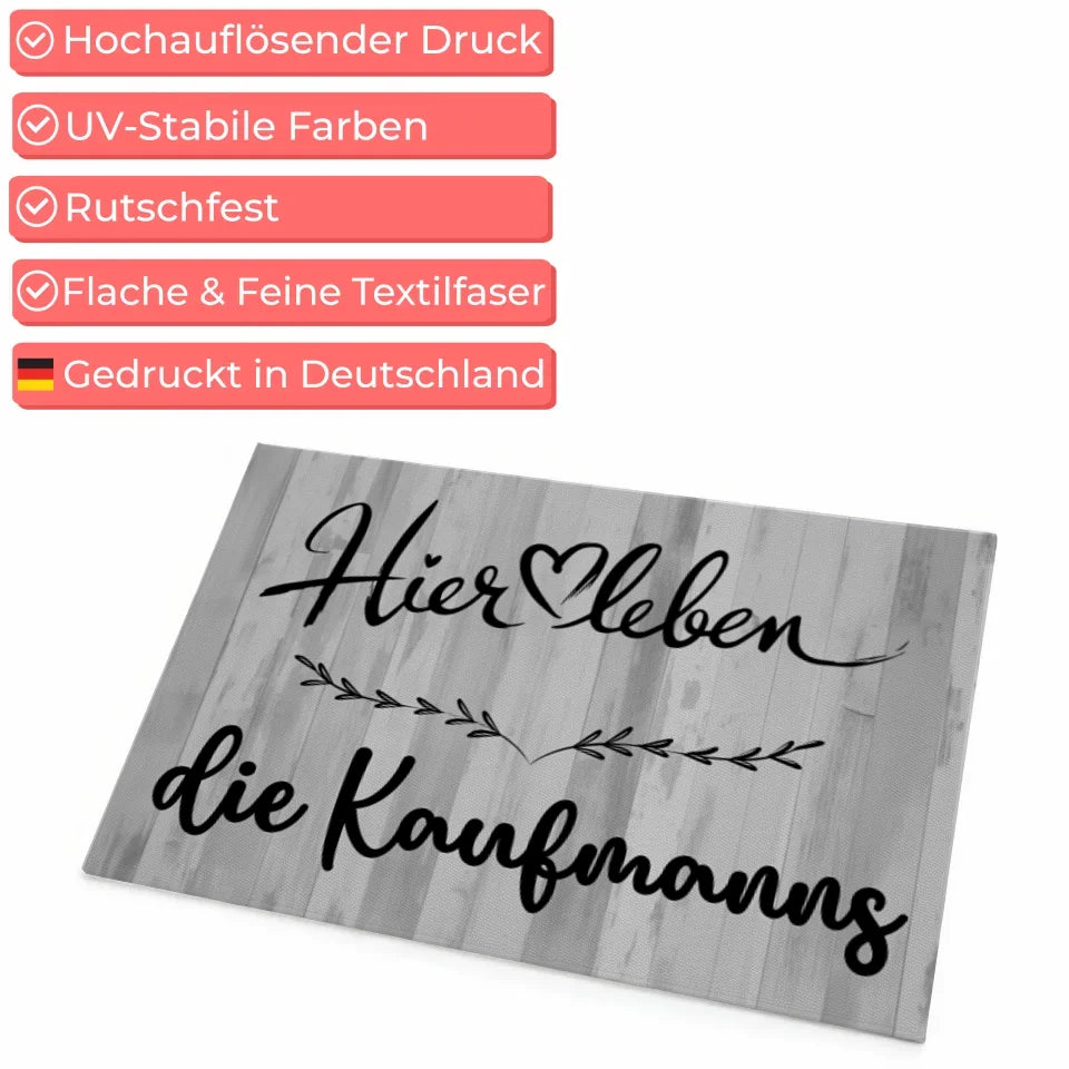 Personalisierte Familie Fußmatte Hier Leben Schwarz Weiß Decor