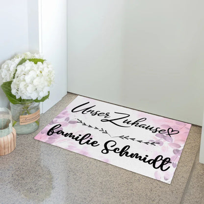 Personalisierte Familie Fußmatte mit Namen Pink Rosa Floral 3