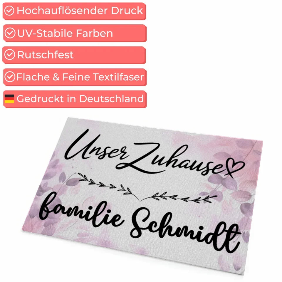 Personalisierte Familie Fußmatte mit Namen Pink Rosa Floral 4