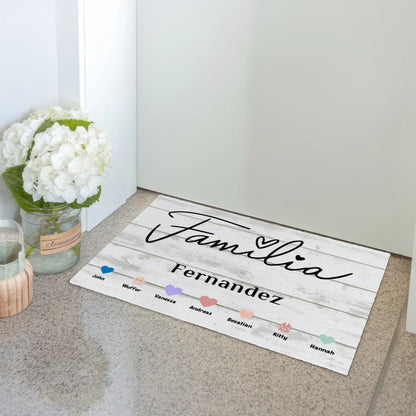 Personalisierte Fußmatte Familie Haustiere mit Herzen gestalten 3