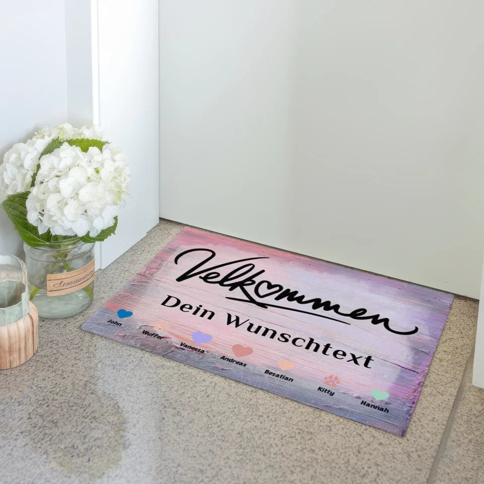 Familien Fußmatte mit Namen Willkommen Auf Dänisch Velkommen Herzen Haustiere 3