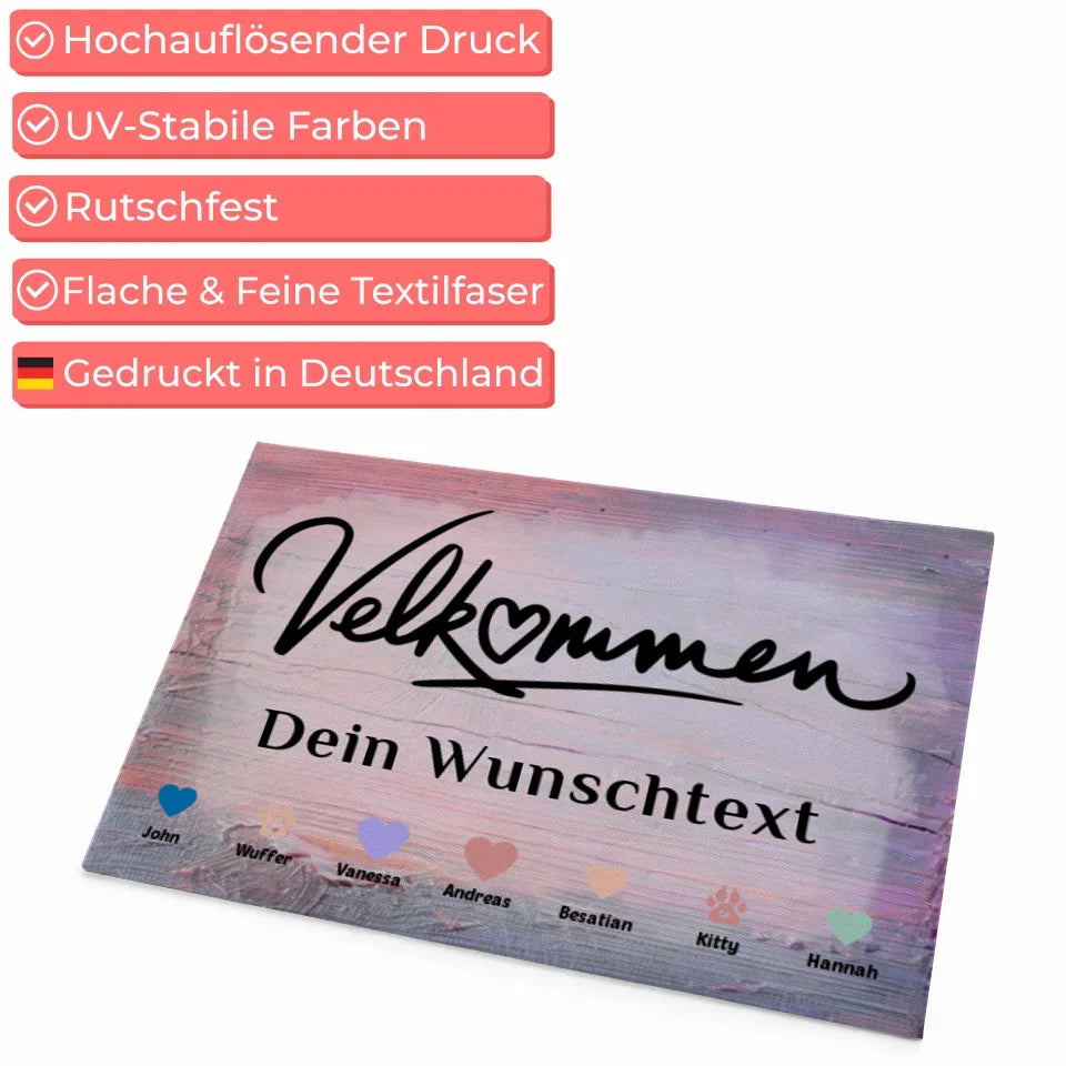 Familien Fußmatte mit Namen Willkommen Auf Dänisch Velkommen Herzen Haustiere 4