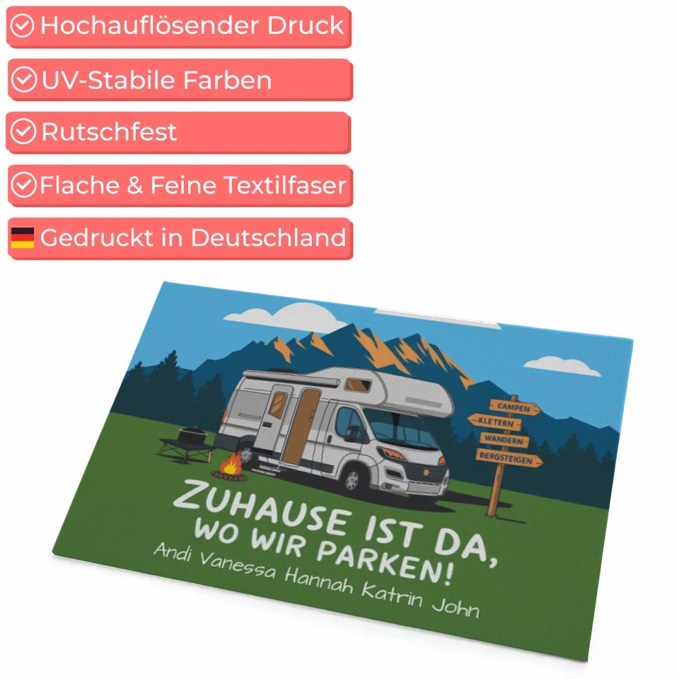 Personalisierte Fußmatte Camping Zuhause Is Da Wo Wir Parken