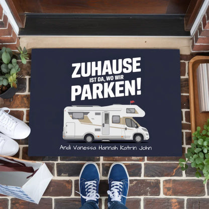 Personalisierte Fußmatte mit Namen Campen Zuhause Is Da Wo Wir Parken