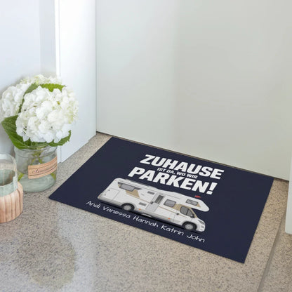 Personalisierte Fußmatte mit Namen Campen Zuhause Is Da Wo Wir Parken