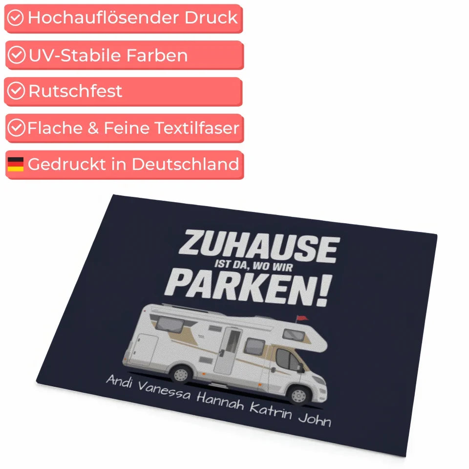 Personalisierte Fußmatte mit Namen Campen Zuhause Is Da Wo Wir Parken