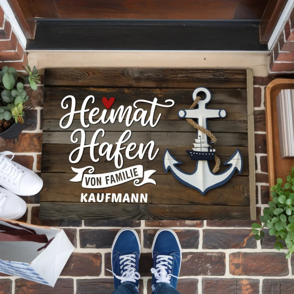 Personalisierte Fußmatte Heimat Hafen für dein Zuhause gestalten