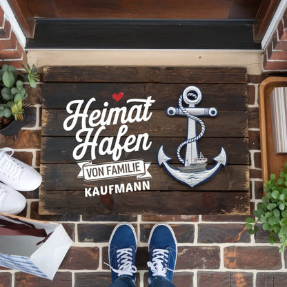 Personalisierte Fußmatte mit Namen Heimat Hafen gestalten