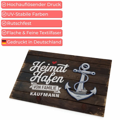 Personalisierte Fußmatte mit Namen Heimat Hafen gestalten