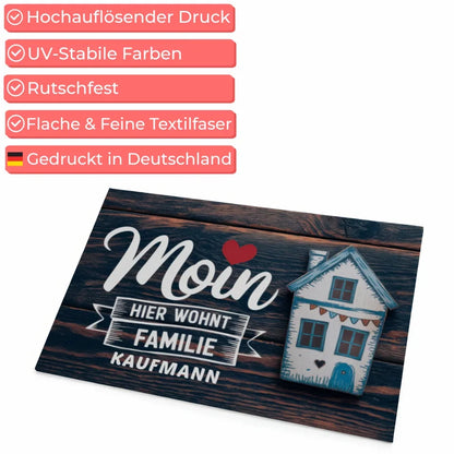 Personalisierte Familie Fußmatte Moin für Zuhause & Eingangsbereich