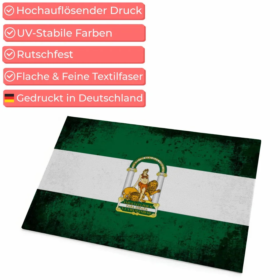 Personalisierte Fußmatte mit Länderflagge Andalusien mit Wunschtext