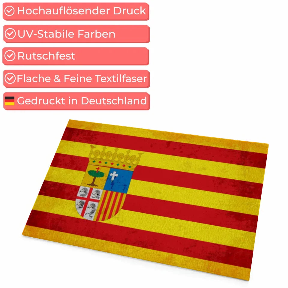 Personalisierte Fußmatte mit Länderflagge und Wunschtext Aragonien