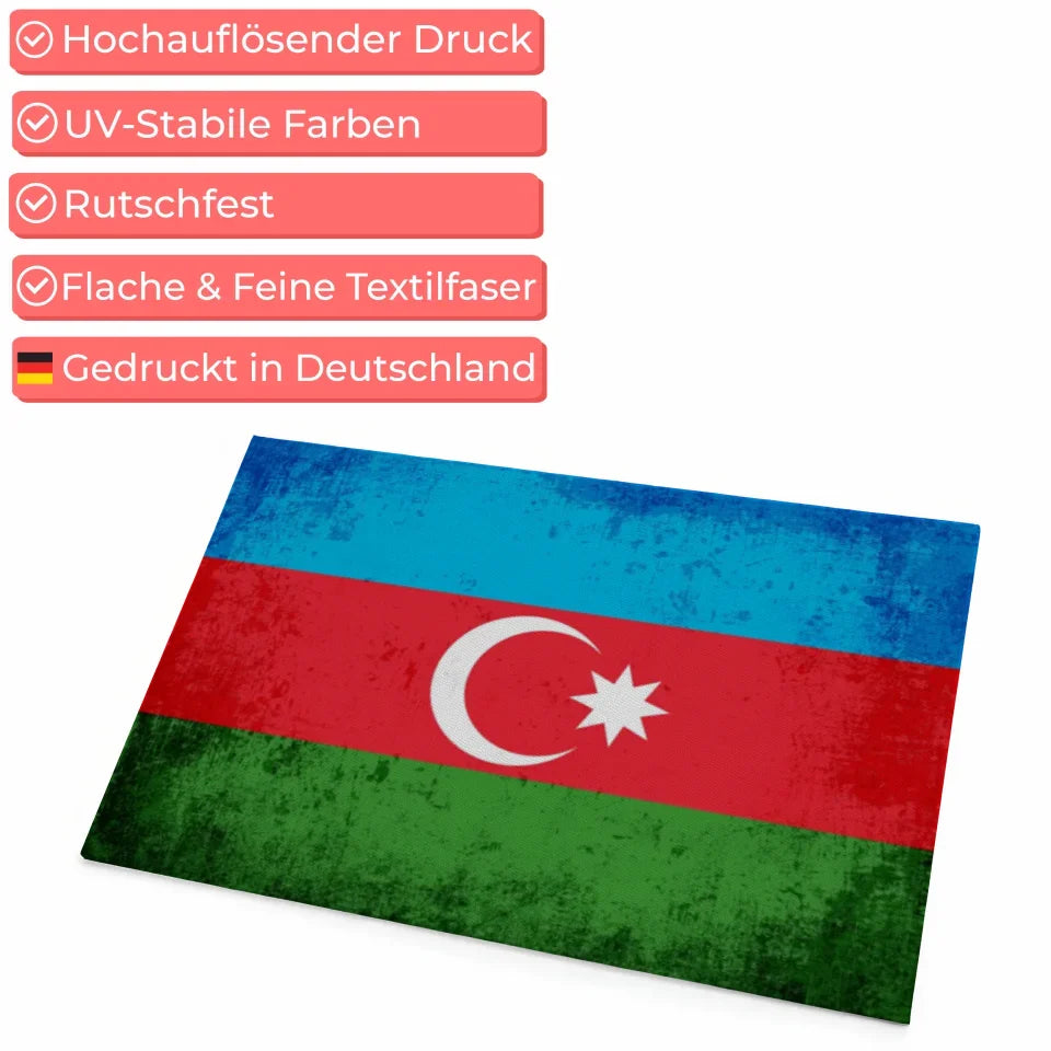 Personalisierte Fußmatte Aserbaidschan mit Wunschtext und Flagge