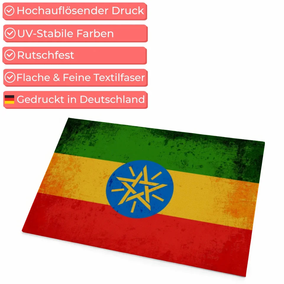 Fußmatte personalisiert Länderflagge Äthiopien mit Wunschtext