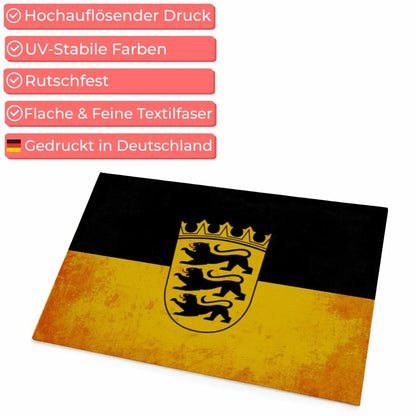 Personalisierte Fußmatte Baden Württemberg mit Länderflagge und Wunschtext