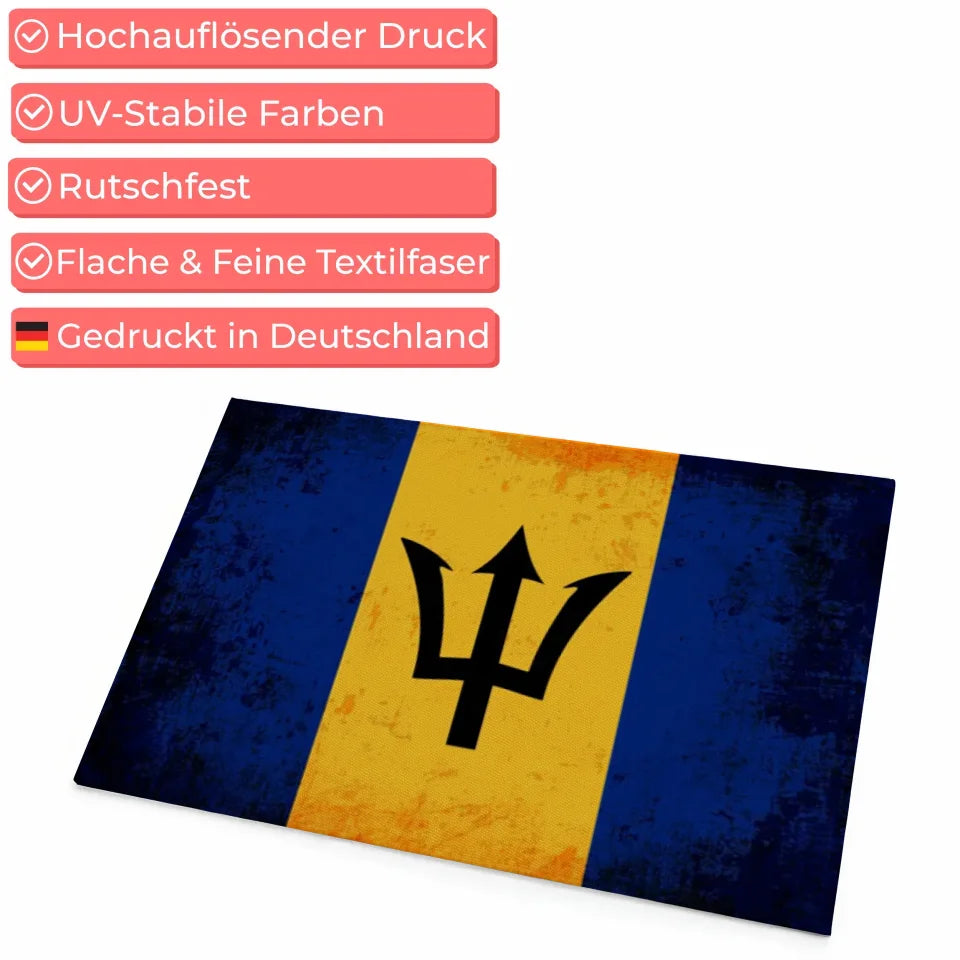 Personalisierte Fußmatte Barbados mit Länderflagge und Wunschtext