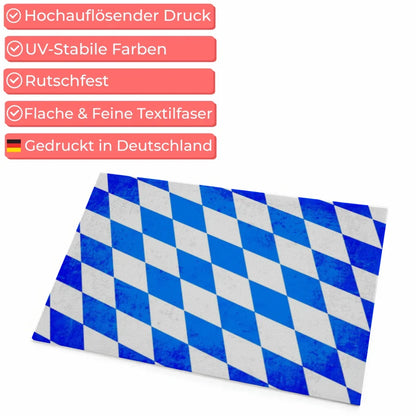 Personalisierte Fußmatte mit Bayern Länderflagge und Wunschtext