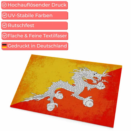 Personalisierte Fußmatte mit Länderflagge Bhutan und Wunschtext