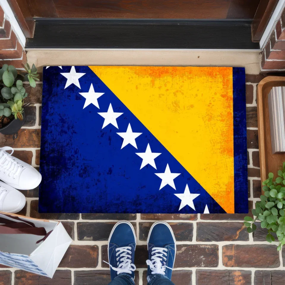 Personalisierte Fußmatte mit Länderflagge Bosnien Wunschtext