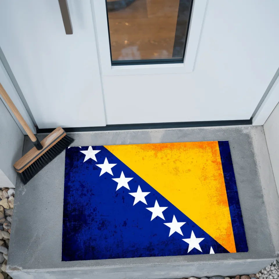 Personalisierte Fußmatte mit Länderflagge Bosnien Wunschtext