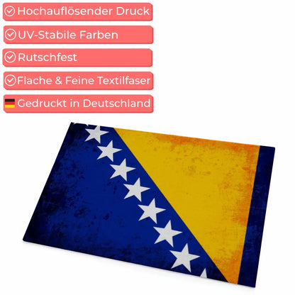 Personalisierte Fußmatte mit Länderflagge Bosnien Wunschtext