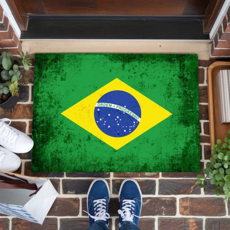 Personalisierte Fußmatte mit Länderflagge Brasilien Wunschtext