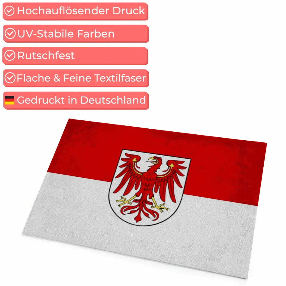 Personalisierte Fußmatte Brandenburg mit Länderflagge und Wunschtext