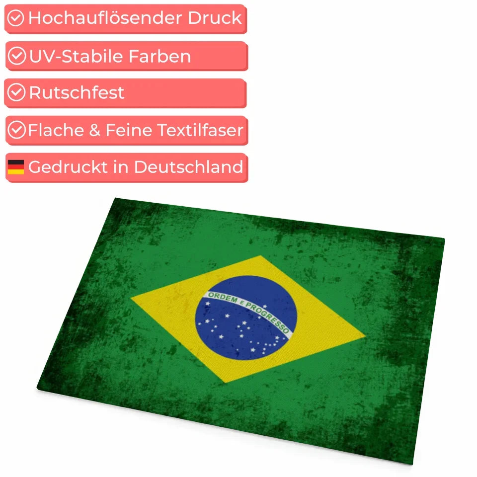 Personalisierte Fußmatte mit Länderflagge Brasilien Wunschtext