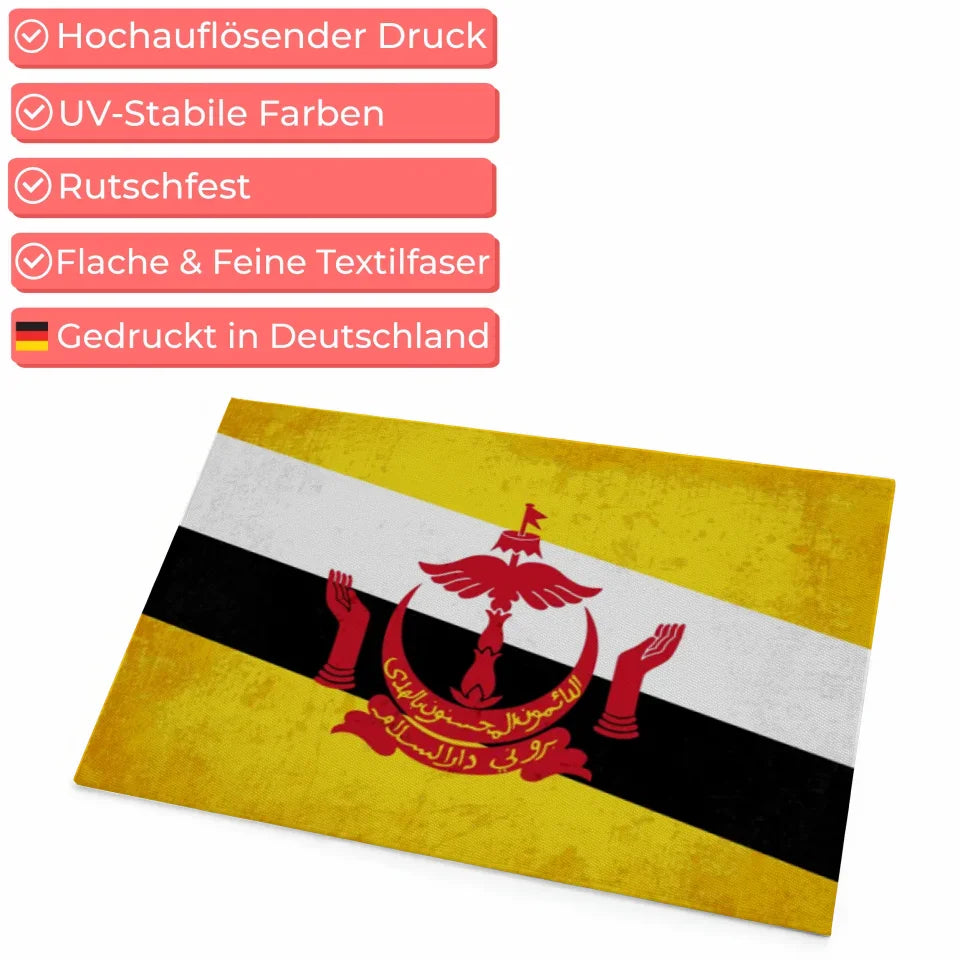 Personalisierte Fußmatte mit Länderflagge und Wunschtext Brunei