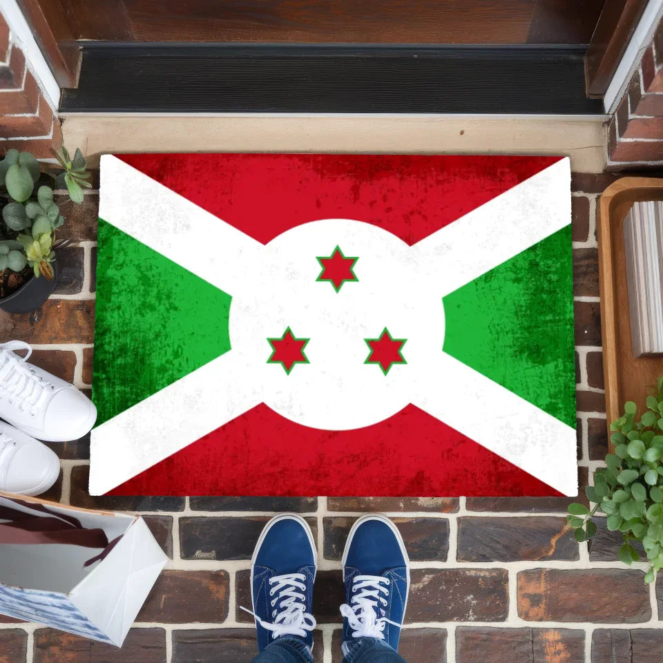 Fußmatte personalisiert mit Länderflagge und Wunschtext Burundi