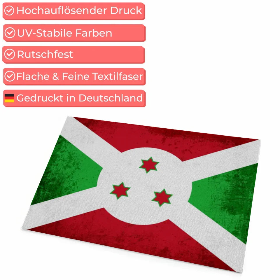 Fußmatte personalisiert mit Länderflagge und Wunschtext Burundi