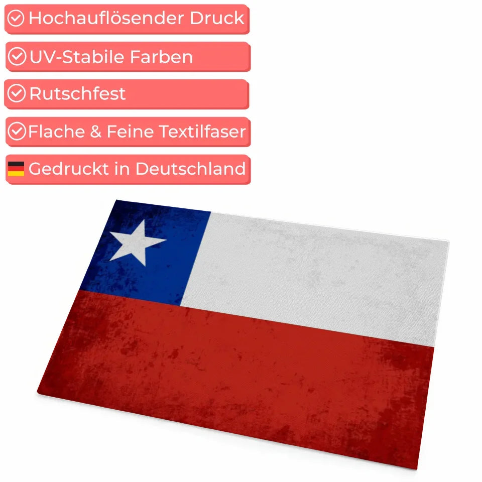 Personalisierte Fußmatte Chile mit Länderflagge und Wunschtext