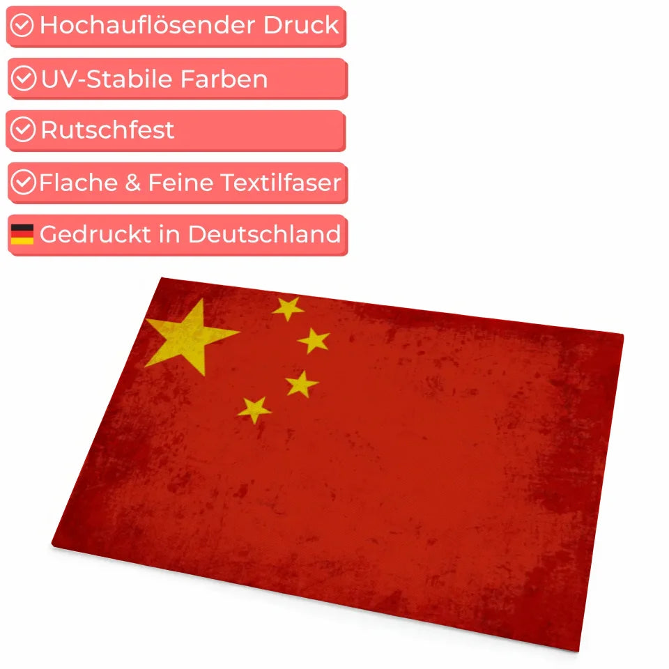 Personalisierte Fußmatte mit Länderflagge und Wunschtext China gestalten