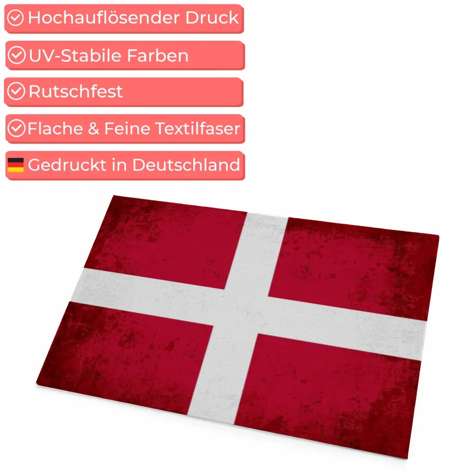 Personalisierte Fußmatte Dänemark mit Wunschtext und Länderflagge