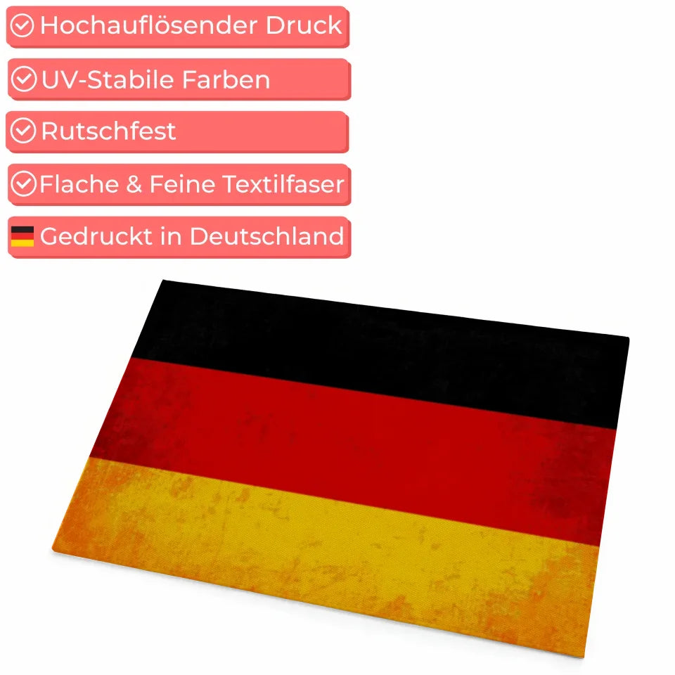 Personalisierte Fußmatte Deutschland mit Wunschtext und Flagge